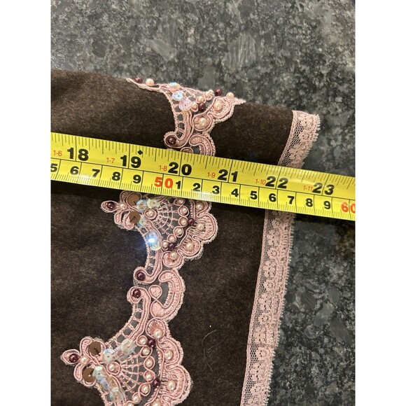 Vintage Y2K EXPRESS Brown Wool Blend Aline Skirt Pink Sequined Lace Trim Size 0 - Picture 5 of 8